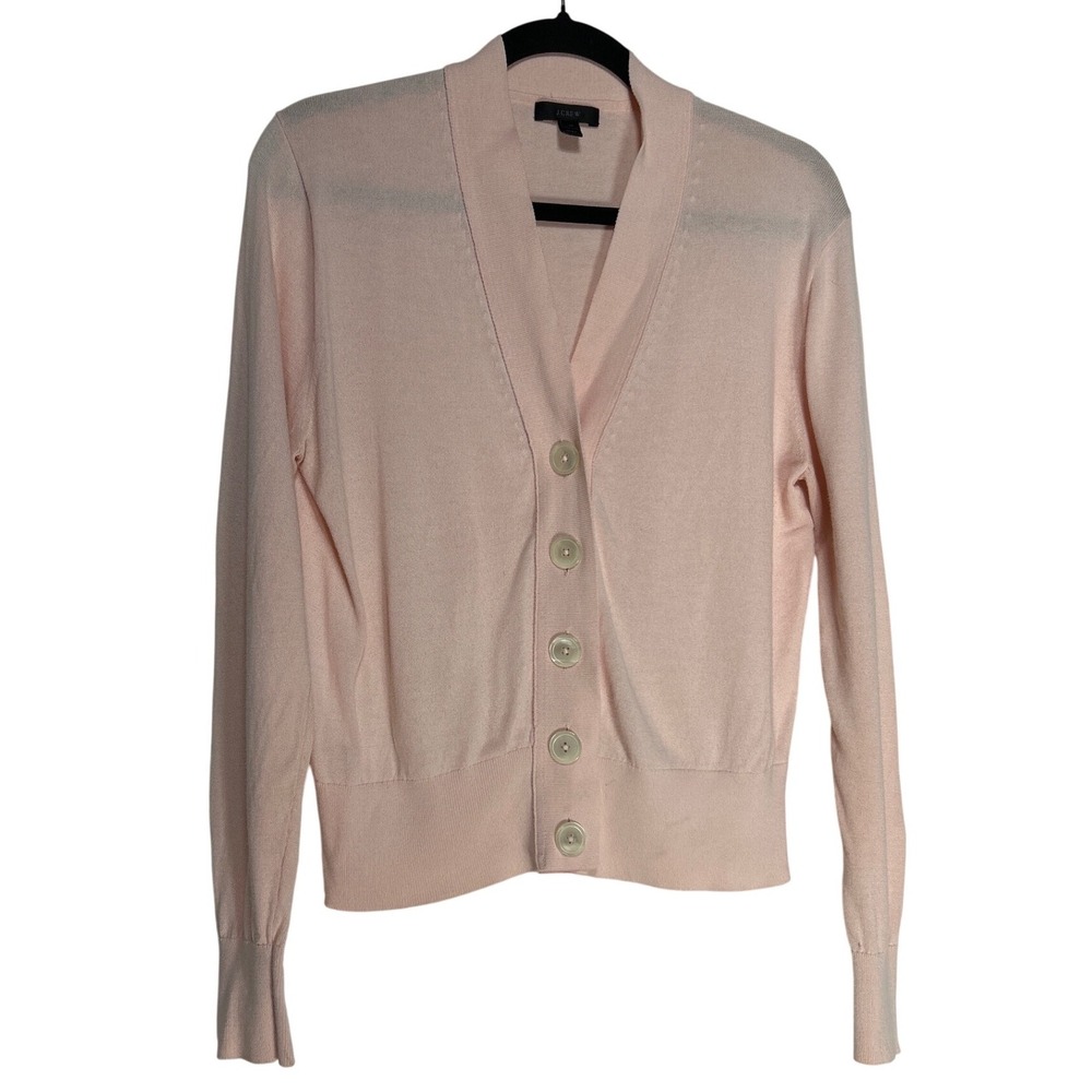 J.Crew Womens Pink V-Neck Button Front Lightweight Knit Cardigan Sweater Size M